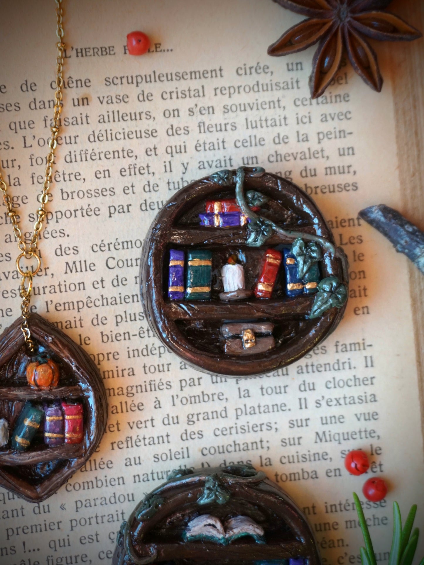 "Enchanted Library" Collection: Pendant and magnets